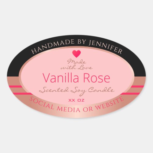 Cute Pink Product Labels Black and Rose Gold Frame