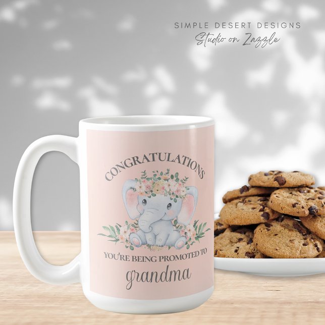 Cute Pink Promoted to Grandma Pregnancy Reveal Coffee Mug (Pink Promoted to Grandma Pregnancy Announcement Reveal Mug)