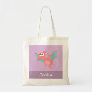 Cute Pink Pterodactyl dinosaur Kids Personalized Tote Bag