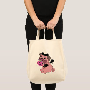 Cute Pink Pug in a Halloween Costume Holding Tote Bag