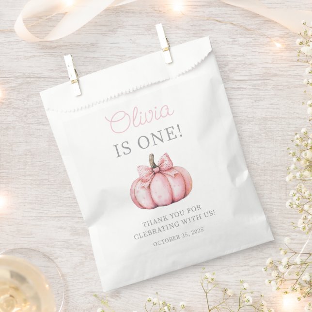 Cute Pink Pumpkin Baby Girl 1st Birthday  Favor Bag (Clipped)