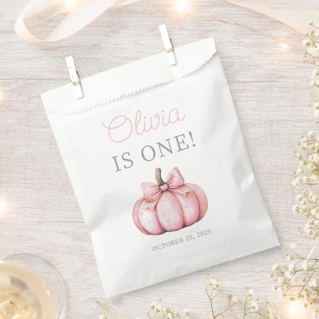 Cute Pink Pumpkin Baby Girl 1st Birthday  Favor Bag (Clipped)