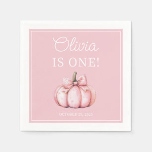Cute Pink Pumpkin Baby Girl 1st Birthday Napkins