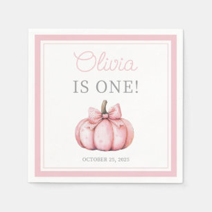 Cute Pink Pumpkin Baby Girl First Birthday Napkins