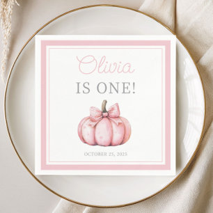 Cute Pink Pumpkin Baby Girl First Birthday Napkins