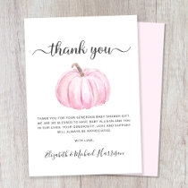 Cute Pink Pumpkin Baby Girl Shower Thank You Card