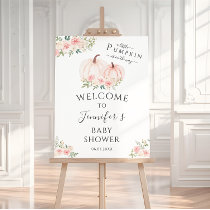 Cute Pink Pumpkin Baby Shower Welcome Sign Board