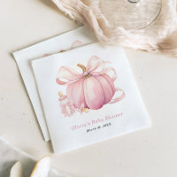Cute Pink Pumpkin Bow Girl Baby Shower Napkins