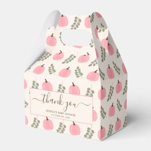 Cute Pink Pumpkin Eucalyptus Baby Shower Thank You Favor Boxes