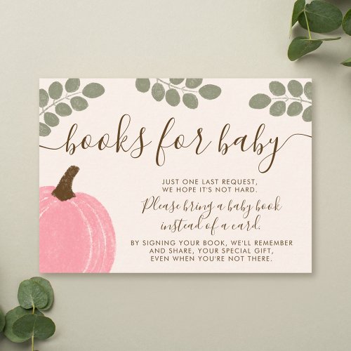 Cute Pink Pumpkin Eucalyptus Fall Books for Baby Enclosure Card