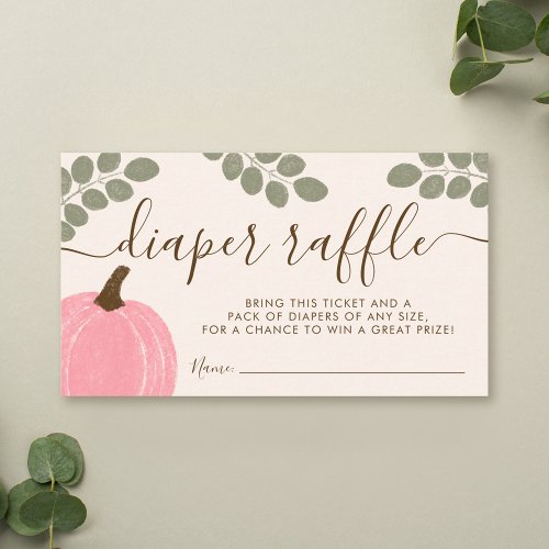 Cute Pink Pumpkin Eucalyptus Fall Diaper Raffle Enclosure Card