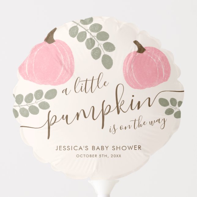 Cute Pink Pumpkin Eucalyptus Fall Girl Baby Shower Balloon (Front)