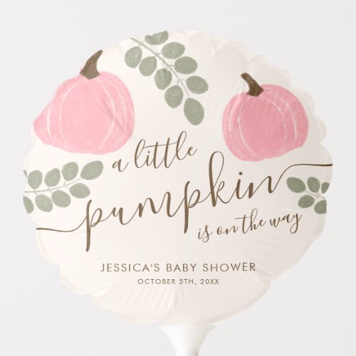 Cute Pink Pumpkin Eucalyptus Fall Girl Baby Shower Balloon