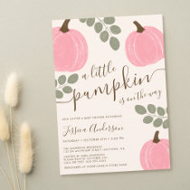 Cute Pink Pumpkin Eucalyptus Fall Girl Baby Shower Invitation