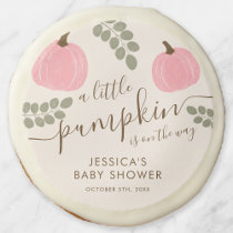 Cute Pink Pumpkin Eucalyptus Fall Girl Baby Shower Sugar Cookie