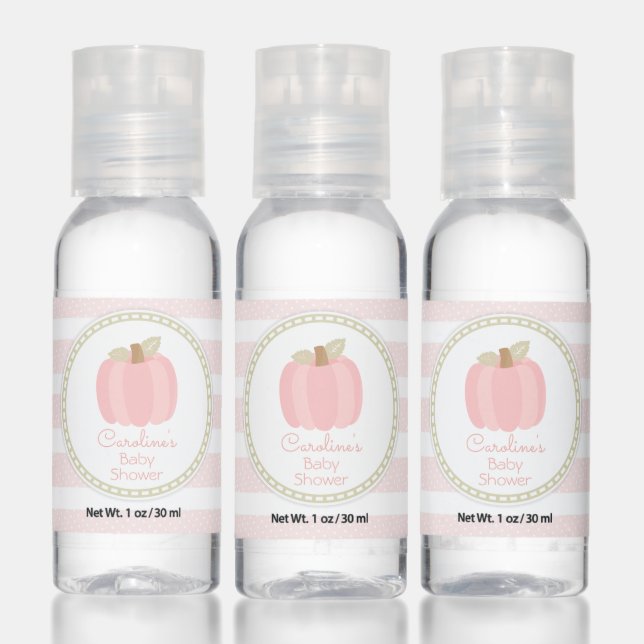 Cute Pink Pumpkin Fall Baby Shower Hand Sanitizer (Set)