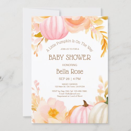 Cute Pink Pumpkin Fall Baby Shower Invitation