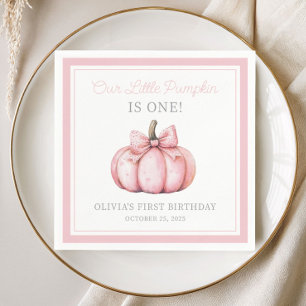 Cute Pink Pumpkin Girl Baby First Birthday Napkins