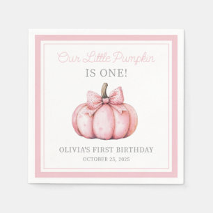 Cute Pink Pumpkin Girl Baby First Birthday Napkins