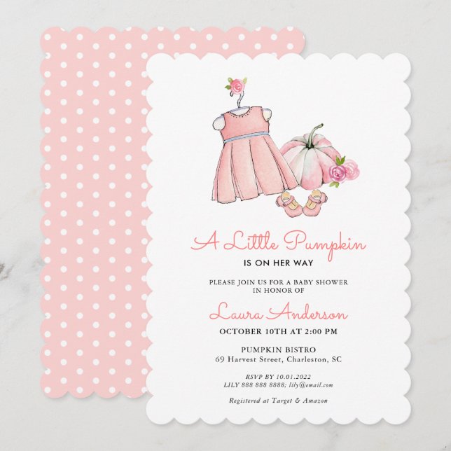 Cute pink Pumpkin Girl Baby Shower Invitation (Front/Back)