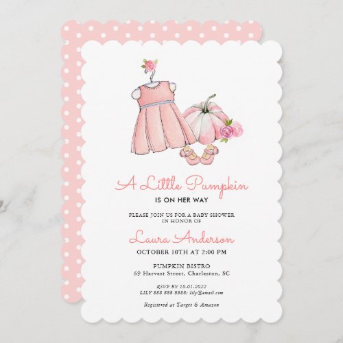 Cute pink Pumpkin Girl Baby Shower Invitation