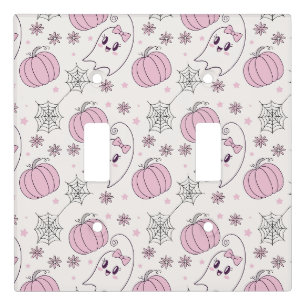 Cute Pink Pumpkin Halloween Pattern Light Switch Cover