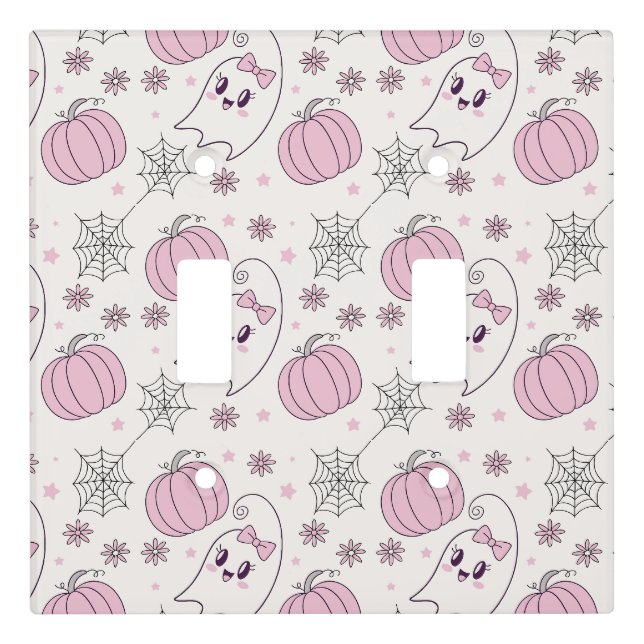 Cute Pink Pumpkin Halloween Pattern Light Switch Cover (Front)