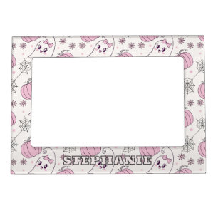 Cute Pink Pumpkin Halloween Pattern Magnetic Frame