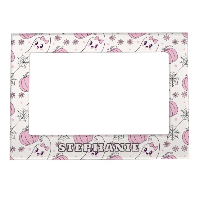 Cute Pink Pumpkin Halloween Pattern Magnetic Frame (Front)