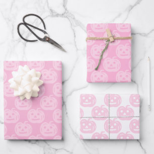 Cute Pink Pumpkin Pattern Halloween Party Wrapping Paper Sheets