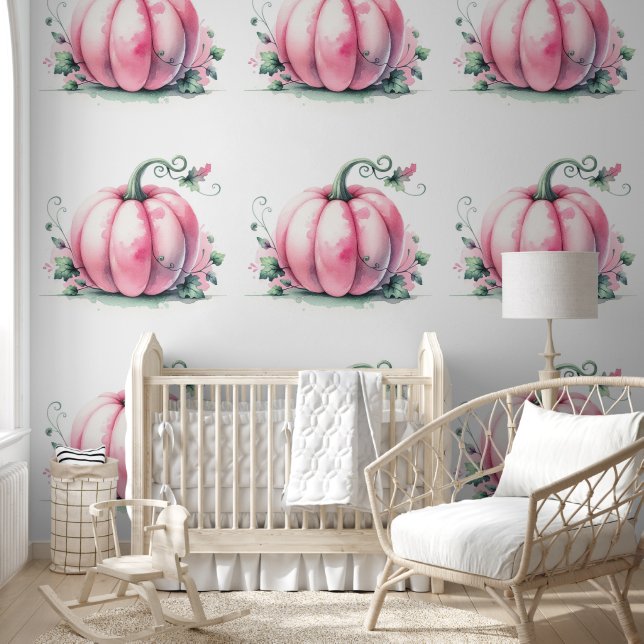 Cute Pink Pumpkin Pattern Wallpaper (Kids)