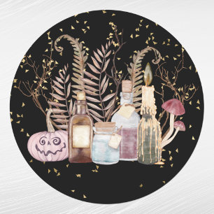 Cute Pink Pumpkin Potions Foliage Halloween Classic Round Sticker