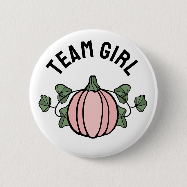 Cute Pink Pumpkin Team Girl Gender Reveal Button (Front)
