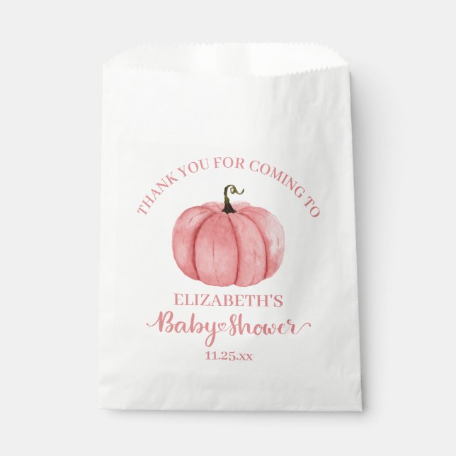 Cute Pink Pumpkin Thank You Baby Shower Favor Bag (Front)