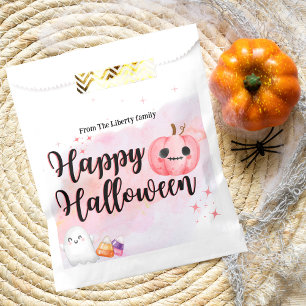 Cute pink pumpkin watercolor kids trick or treat favor bag