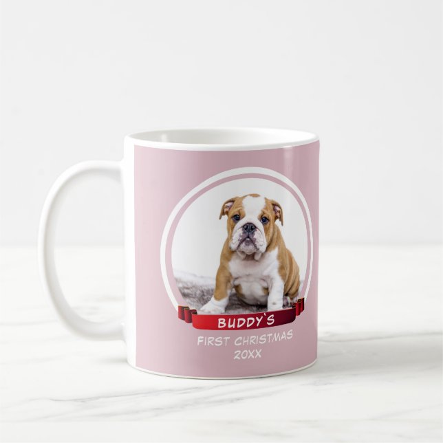 Cute Pink Puppy 1st Christmas Dog Photo Mug (Left)