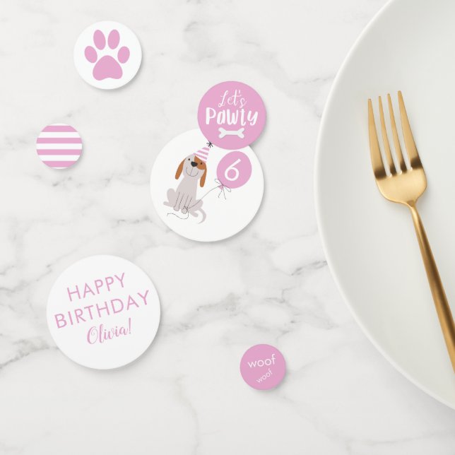 Cute Pink Puppy Dog Birthday Party Confetti (Group)