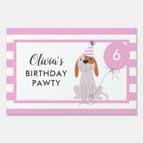 Cute Pink Puppy Dog Birthday Pawty Sign