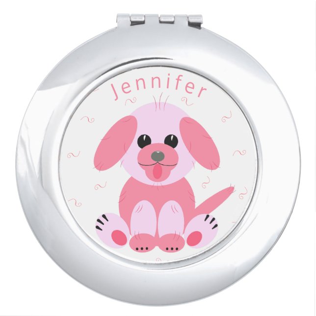 Cute Pink Puppy Dog Cartoon Personalized Girl Compact Mirror (Front)