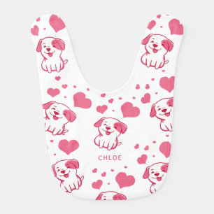 Cute Pink Puppy Heart Baby Bib