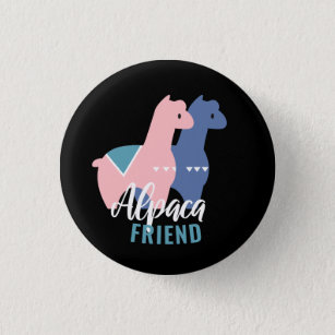 Cute Pink Purple Alpaca Illustration Button