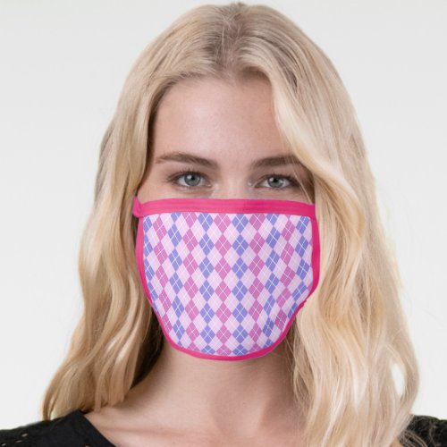 Cute Pink  Purple Argyle Pattern Face Mask