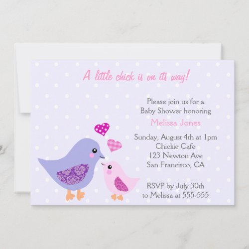 Cute Pink &amp; Purple Bird Baby Shower invitation
