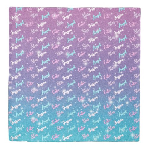 Cute Pink Purple Blue Faux Glitter Word Pattern Duvet Cover