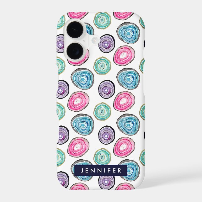 Cute pink purple blue geode pattern personalized iphone case (Back)