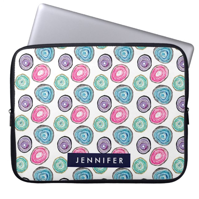 Cute pink purple blue geode pattern personalized laptop sleeve (Front)