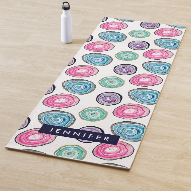 Cute pink purple blue geode pattern personalized yoga mat (In Situ)