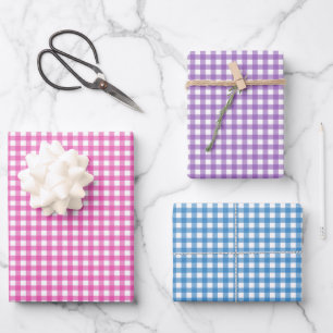 Cute Pink Purple Blue Gingham Pattern Wrapping Paper Sheets