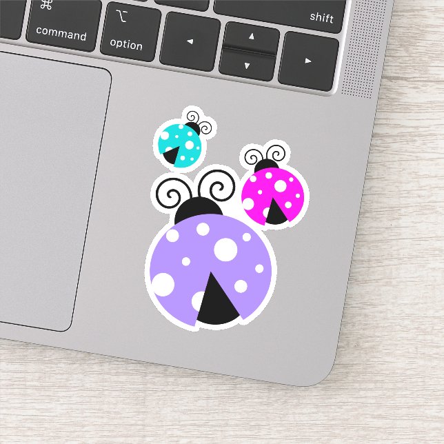 Cute Pink Purple Blue Ladybugs Illustration Sticker (Detail)