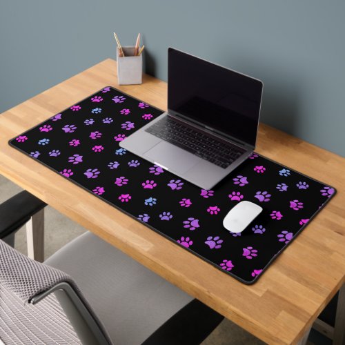 Cute Pink Purple Blue Paw Prints Pattern Desk Mat